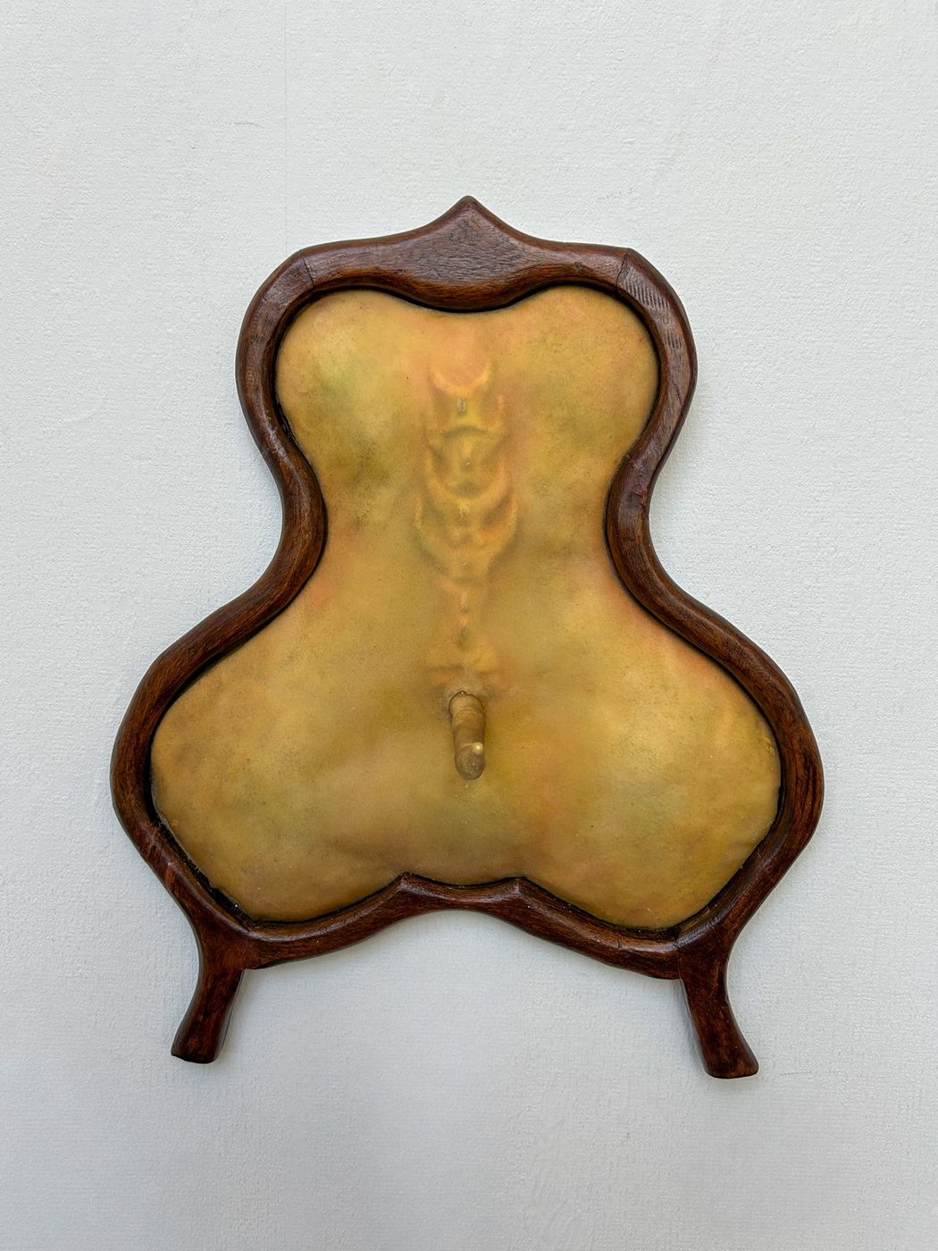 Houten Raamhor, 2026. Transparent leather in a vintage wooden frame.